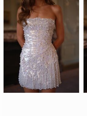 Strapless Sequined Mini Dress in Pearl White